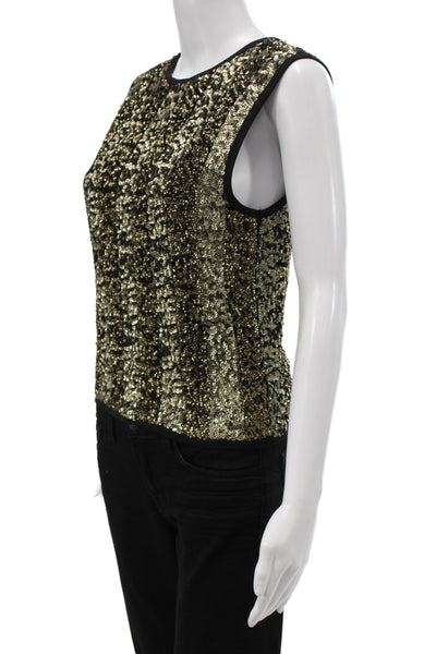 Zara Knit Women Striped Sleeveless Black Tank Viscose Nylon Round Neck Size M