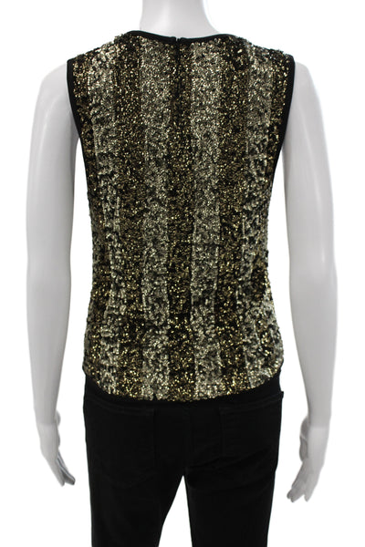 Zara Knit Women Striped Sleeveless Black Tank Viscose Nylon Round Neck Size M