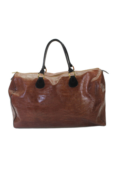 I Santi Unisex Adults Embossed Leather Zip Up Duffle Bag Brown