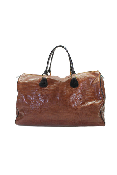 I Santi Unisex Adults Embossed Leather Zip Up Duffle Bag Brown