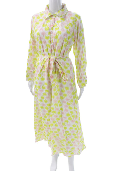 Marea Women Floral Collared Shirt Dress Long Sleeve Pink Midi Size L