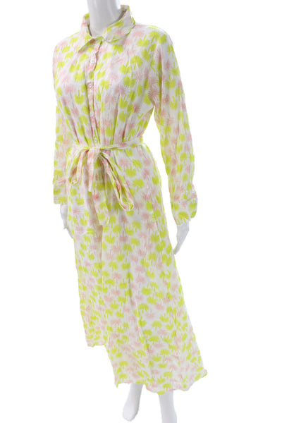 Marea Women Floral Collared Shirt Dress Long Sleeve Pink Midi Size L