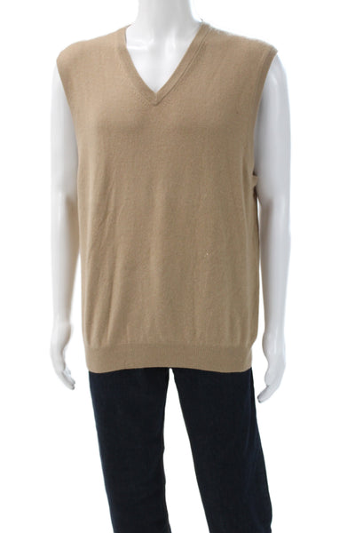 Joseph & Lyman Mens V Neck Sleeveless Cashmere Sweater Vest Tan Size XL