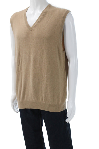 Joseph & Lyman Mens V Neck Sleeveless Cashmere Sweater Vest Tan Size XL