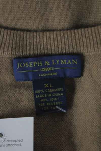 Joseph & Lyman Mens V Neck Sleeveless Cashmere Sweater Vest Tan Size XL