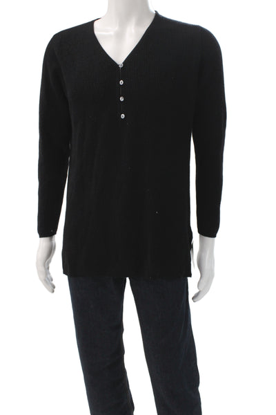Manrico Cashmere Men Henley Black Cotton V-Neck Button Sweater Size 42