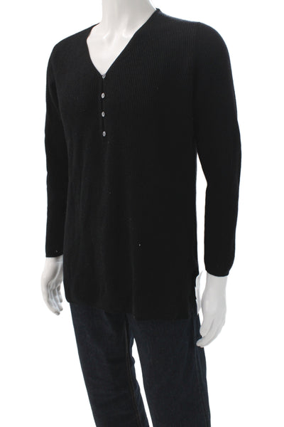 Manrico Cashmere Men Henley Black Cotton V-Neck Button Sweater Size 42