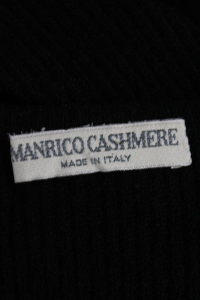 Manrico Cashmere Men Henley Black Cotton V-Neck Button Sweater Size 42