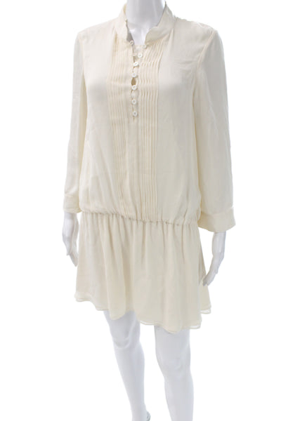 Alice + Olivia Womens Silk Blouson Shirt Dress Beige 3/4 Sleeve Size S