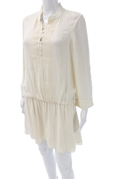 Alice + Olivia Womens Silk Blouson Shirt Dress Beige 3/4 Sleeve Size S