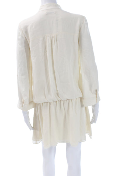 Alice + Olivia Womens Silk Blouson Shirt Dress Beige 3/4 Sleeve Size S