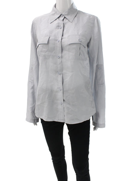 Go Silk Women Collared 100% Silk Button-Up Long Sleeve Gray Size S