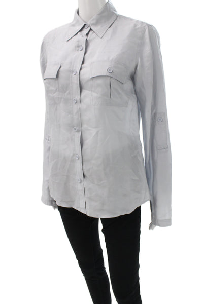 Go Silk Women Collared 100% Silk Button-Up Long Sleeve Gray Size S
