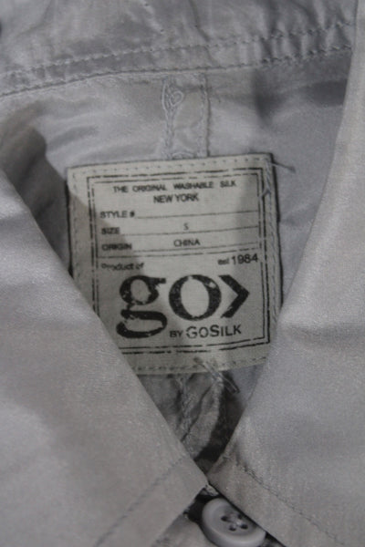 Go Silk Women Collared 100% Silk Button-Up Long Sleeve Gray Size S