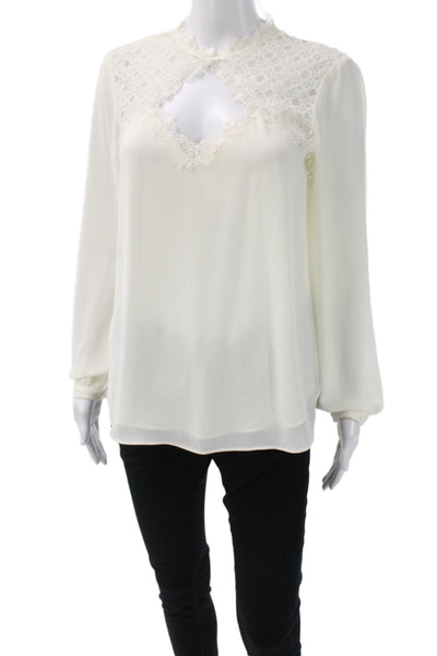Heartloom Women Bohemian White High Neck Drawstring Blouse Long Sleeve Size S