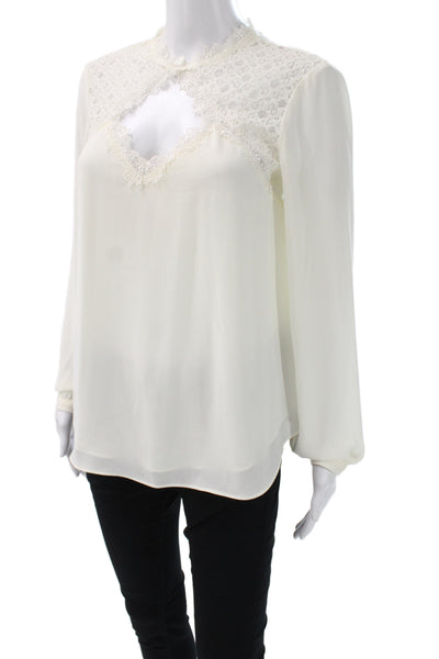 Heartloom Women Bohemian White High Neck Drawstring Blouse Long Sleeve Size S