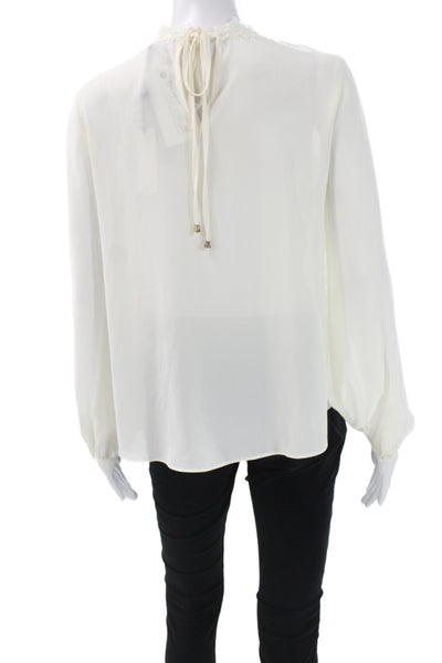 Heartloom Women Bohemian White High Neck Drawstring Blouse Long Sleeve Size S