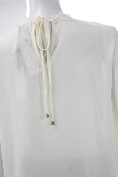Heartloom Women Bohemian White High Neck Drawstring Blouse Long Sleeve Size S