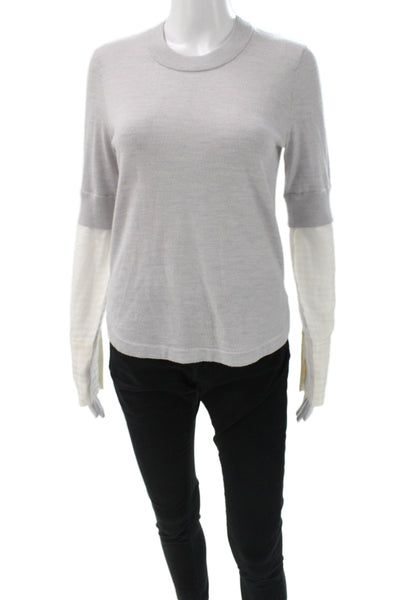 Veronica Beard Women Basic Merino Wool Crew Neck Longsleeve T-Shirt Gray Size S