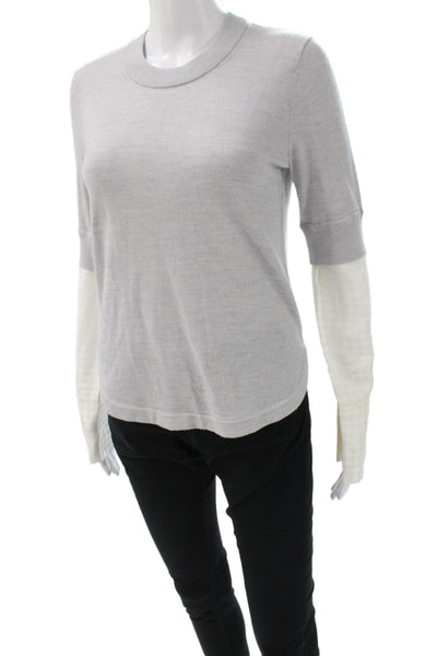 Veronica Beard Women Basic Merino Wool Crew Neck Longsleeve T-Shirt Gray Size S