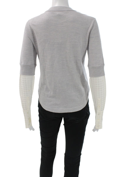 Veronica Beard Women Basic Merino Wool Crew Neck Longsleeve T-Shirt Gray Size S