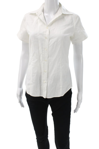 J Crew Women Solid White Collared Short Sleeve Button-Up Cotton Size 4