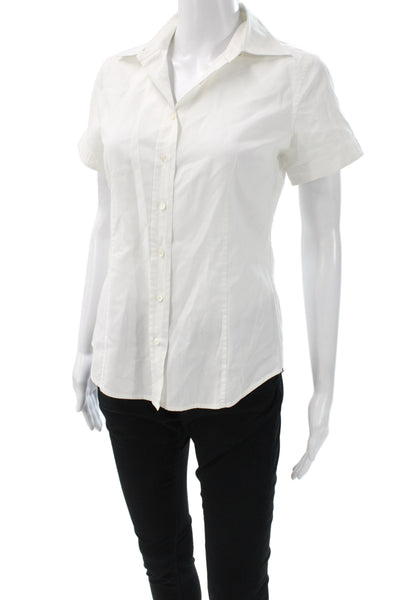 J Crew Women Solid White Collared Short Sleeve Button-Up Cotton Size 4