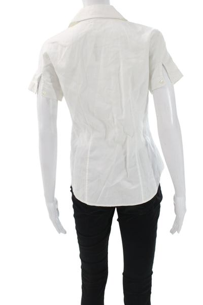 J Crew Women Solid White Collared Short Sleeve Button-Up Cotton Size 4