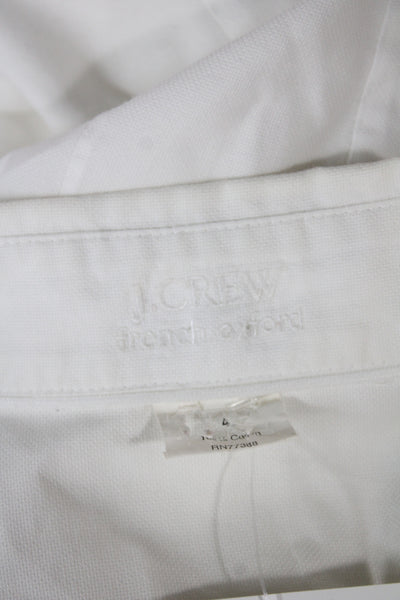 J Crew Women Solid White Collared Short Sleeve Button-Up Cotton Size 4