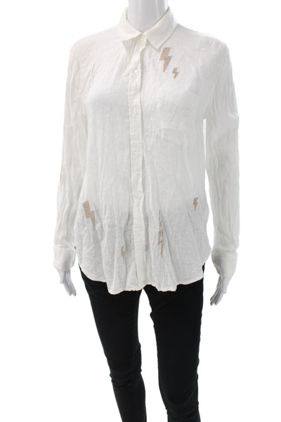 Rails Womens White Cotton Collared Graphic Button-Up Long Sleeve Size S Petite