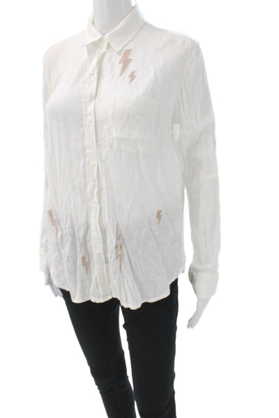 Rails Womens White Cotton Collared Graphic Button-Up Long Sleeve Size S Petite