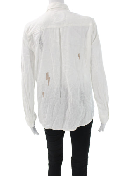 Rails Womens White Cotton Collared Graphic Button-Up Long Sleeve Size S Petite