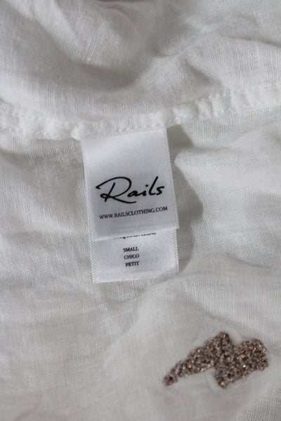 Rails Womens White Cotton Collared Graphic Button-Up Long Sleeve Size S Petite