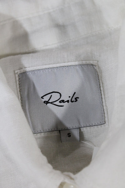 Rails Womens White Cotton Collared Graphic Button-Up Long Sleeve Size S Petite