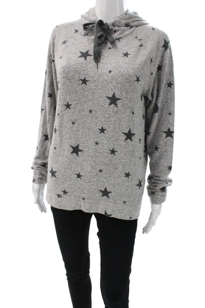 PJ Salvage Womens Pullover Hoodie Gray Stars Drawstring Long Sleeve Size M