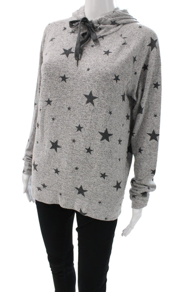 PJ Salvage Womens Pullover Hoodie Gray Stars Drawstring Long Sleeve Size M