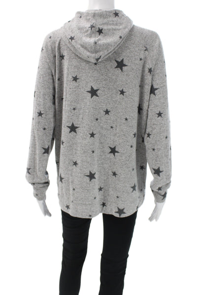 PJ Salvage Womens Pullover Hoodie Gray Stars Drawstring Long Sleeve Size M