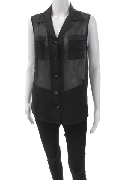 Jenne Maag Women Black Silk Collared Sleeveless Button-Up Gothic Top Size S