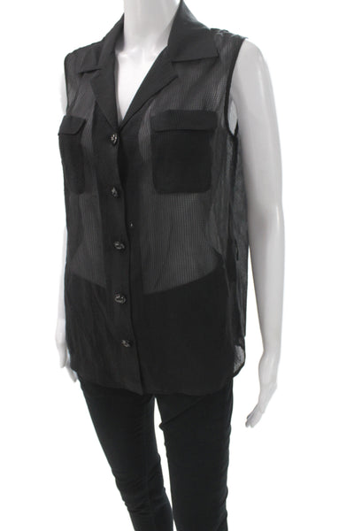 Jenne Maag Women Black Silk Collared Sleeveless Button-Up Gothic Top Size S