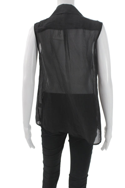 Jenne Maag Women Black Silk Collared Sleeveless Button-Up Gothic Top Size S