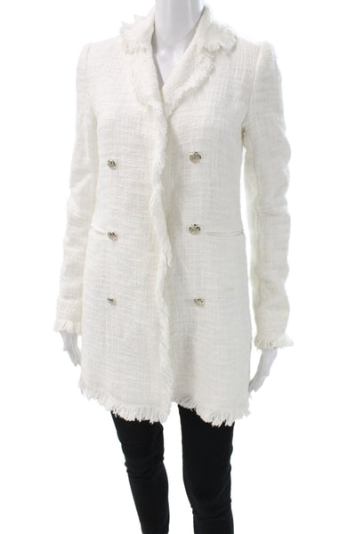 Carolina Belle Womens White Cotton Collared Blazer Button Long Sleeve Size XS