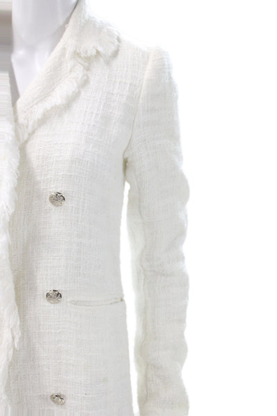 Carolina Belle Womens White Cotton Collared Blazer Button Long Sleeve Size XS