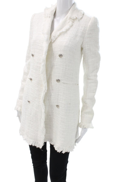 Carolina Belle Womens White Cotton Collared Blazer Button Long Sleeve Size XS