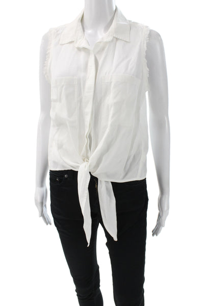 Bella Dahl Women White Collared Sleeveless Button Up Blouse Cotton Size S