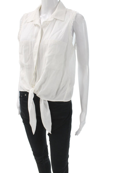 Bella Dahl Women White Collared Sleeveless Button Up Blouse Cotton Size S