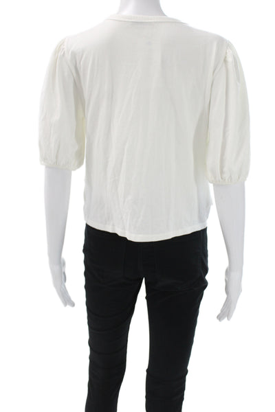 Zara Women Cropped Blouse White Round Neck Short Sleeve Cotton Polyester Size S