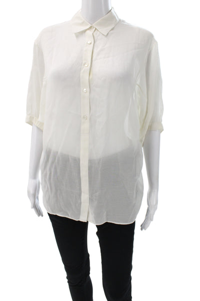 Vince Womens Basic Collared Button Up Blouse White 3/4 Sleeve Cotton Size S