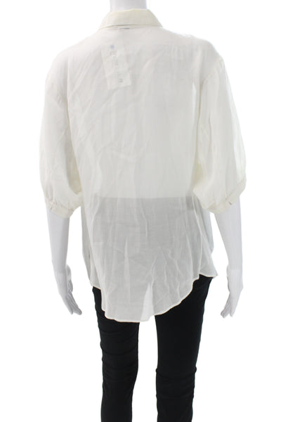 Vince Womens Basic Collared Button Up Blouse White 3/4 Sleeve Cotton Size S