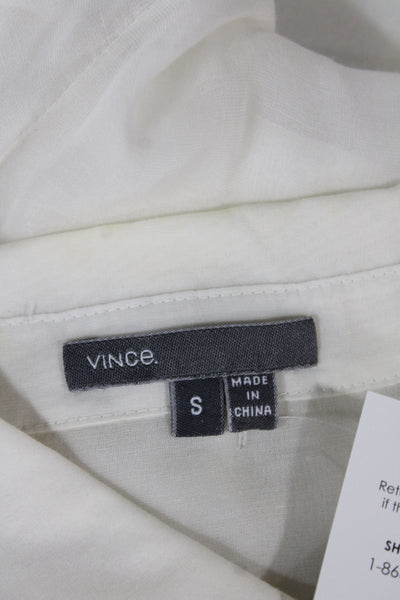 Vince Womens Basic Collared Button Up Blouse White 3/4 Sleeve Cotton Size S
