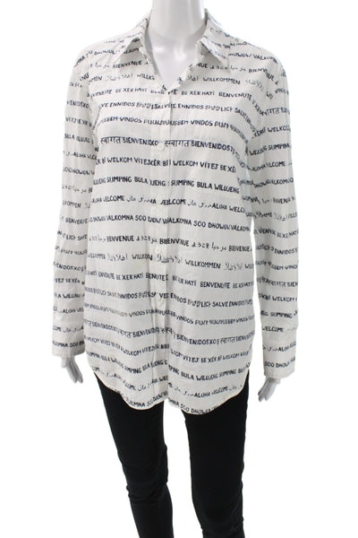 Equipment Femme Women White Button-Up Viscose Blouse Long Sleeve Quote Size S
